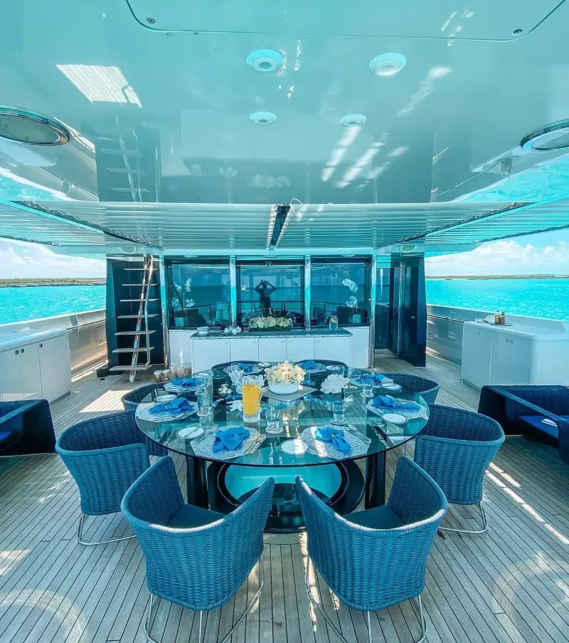 A beautiful dinning arrangement inside the Yatch by  Starlux Yachts 