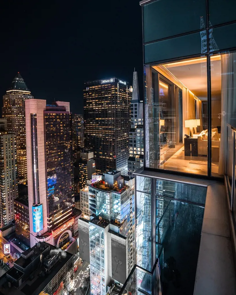 A glimpse of Manhattan after sunset from one of the hotels in Times Square.