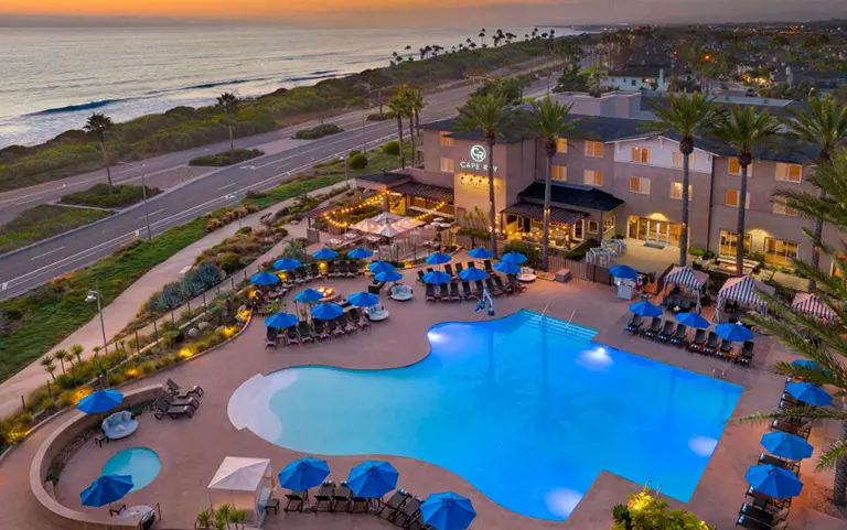 An ariel evening view of the eyecatching settings of Cape Rey Carlsbad