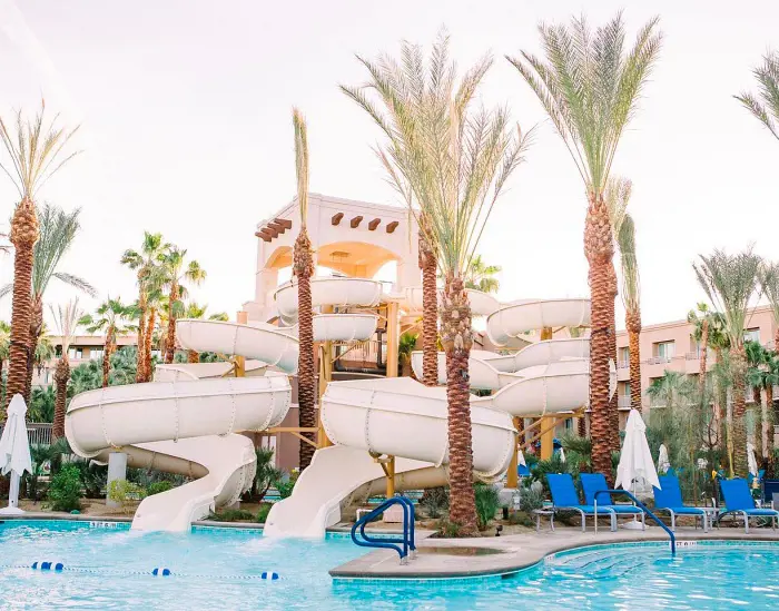 A spectacular view of the waterslides in Hyatt Regency Indian Wells