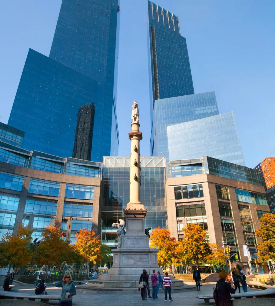 The tall twin buildings of The Shops at Columbus Circle taken in January 2023