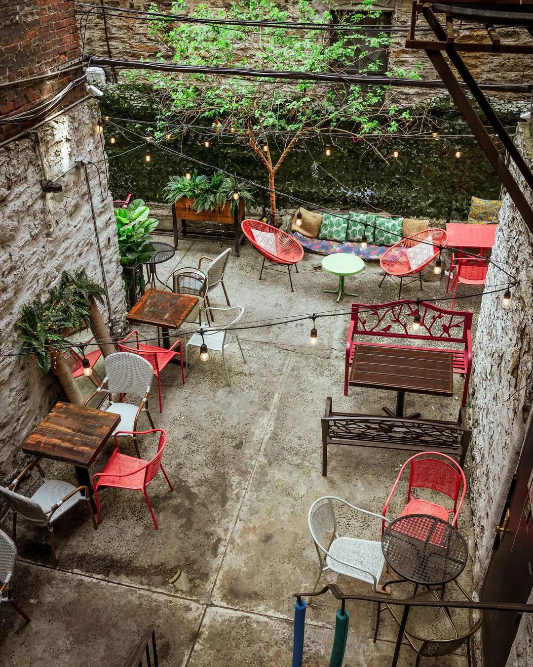 Outdoor seating at The Honey Well.