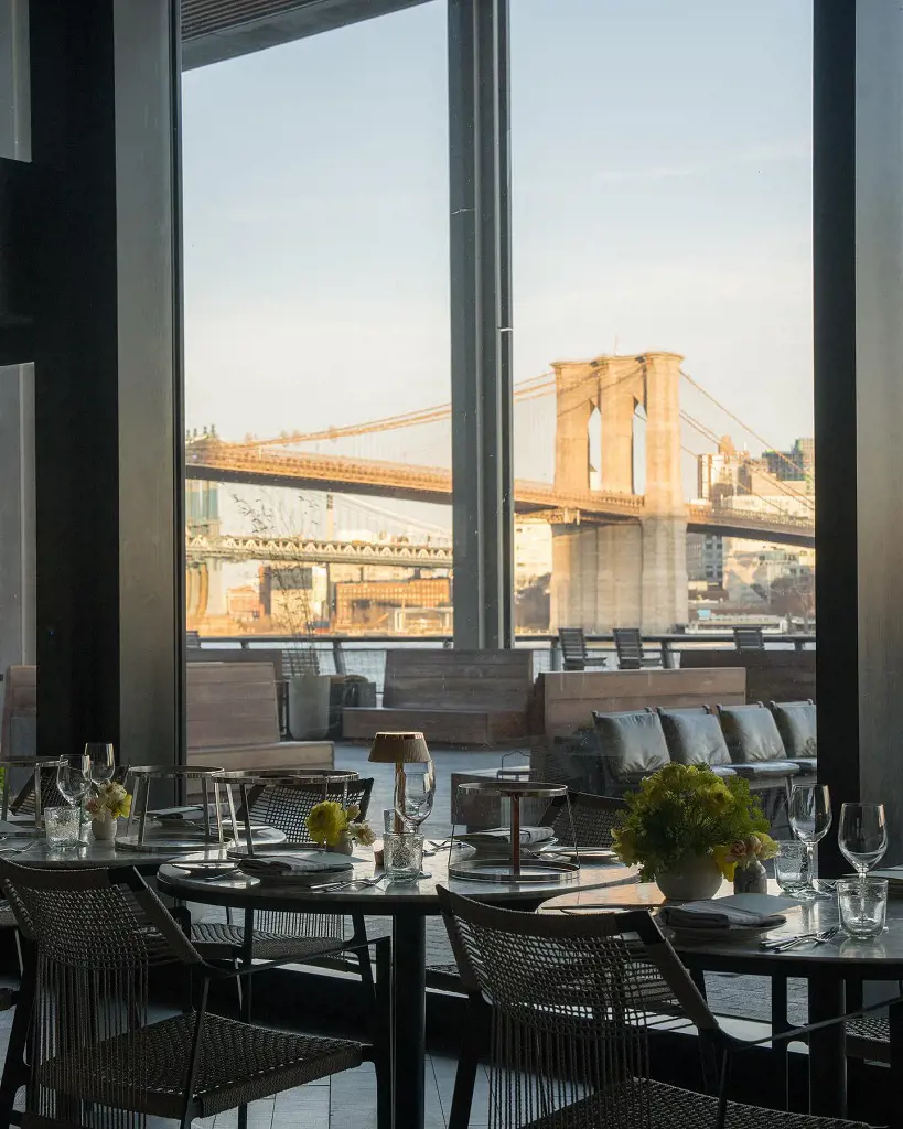 Brooklyn Bridge seen from the indoor patio of TheFulton